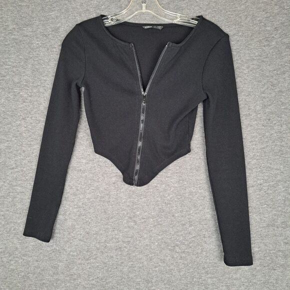 SHEIN Tops - Shein Womens Full Zip Long Sleeve Black Ribbed Size Small‎